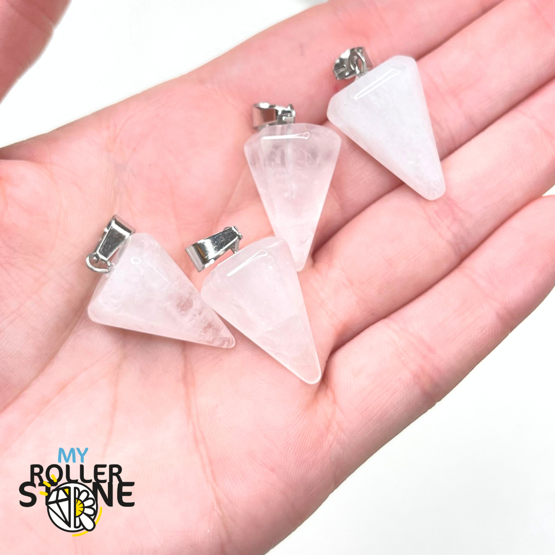 Pendentif pendule Quartz Rose Cristal de Roche - Cristal de Roche - Breloques et pendentifs