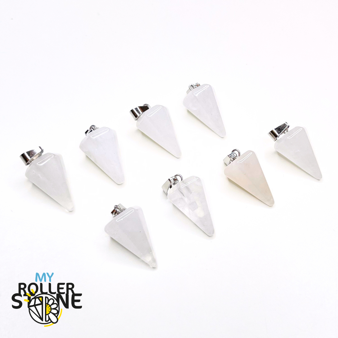 Pendentif pendule Quartz Rose Cristal de Roche - Breloques et pendentifs