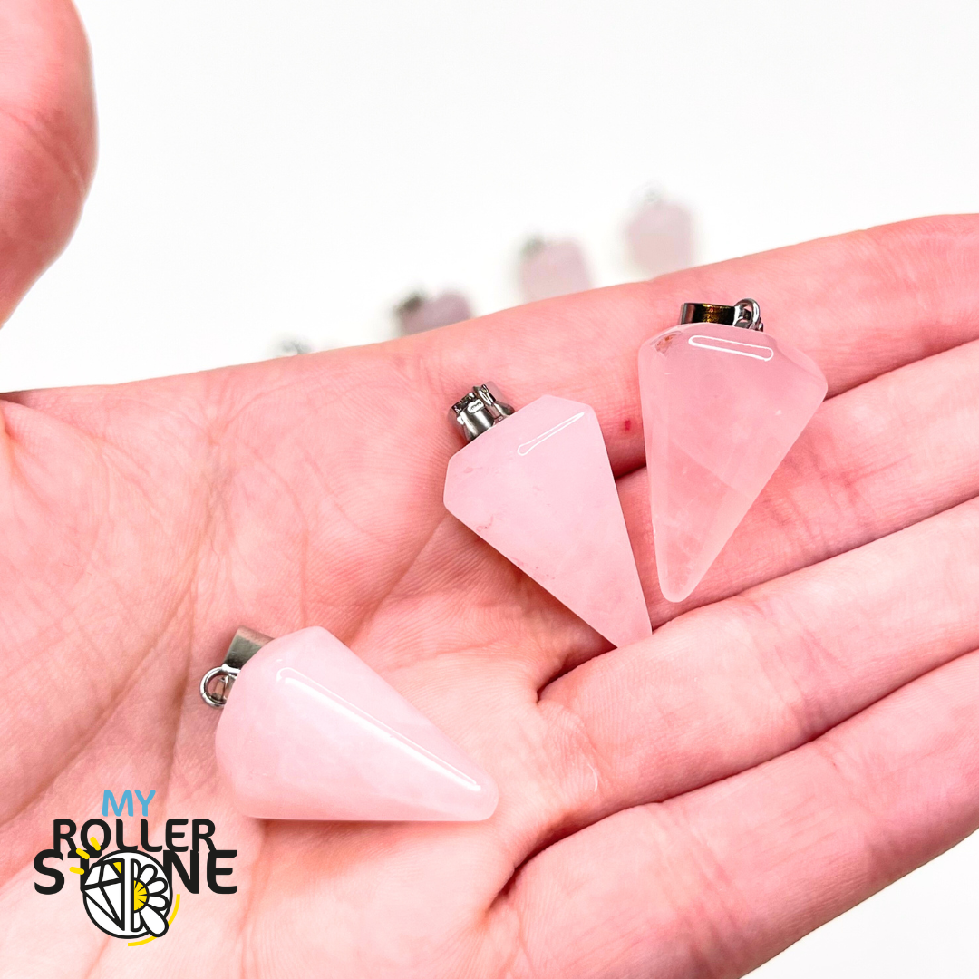 Pendentif pendule Quartz Rose Cristal de Roche - Breloques et pendentifs