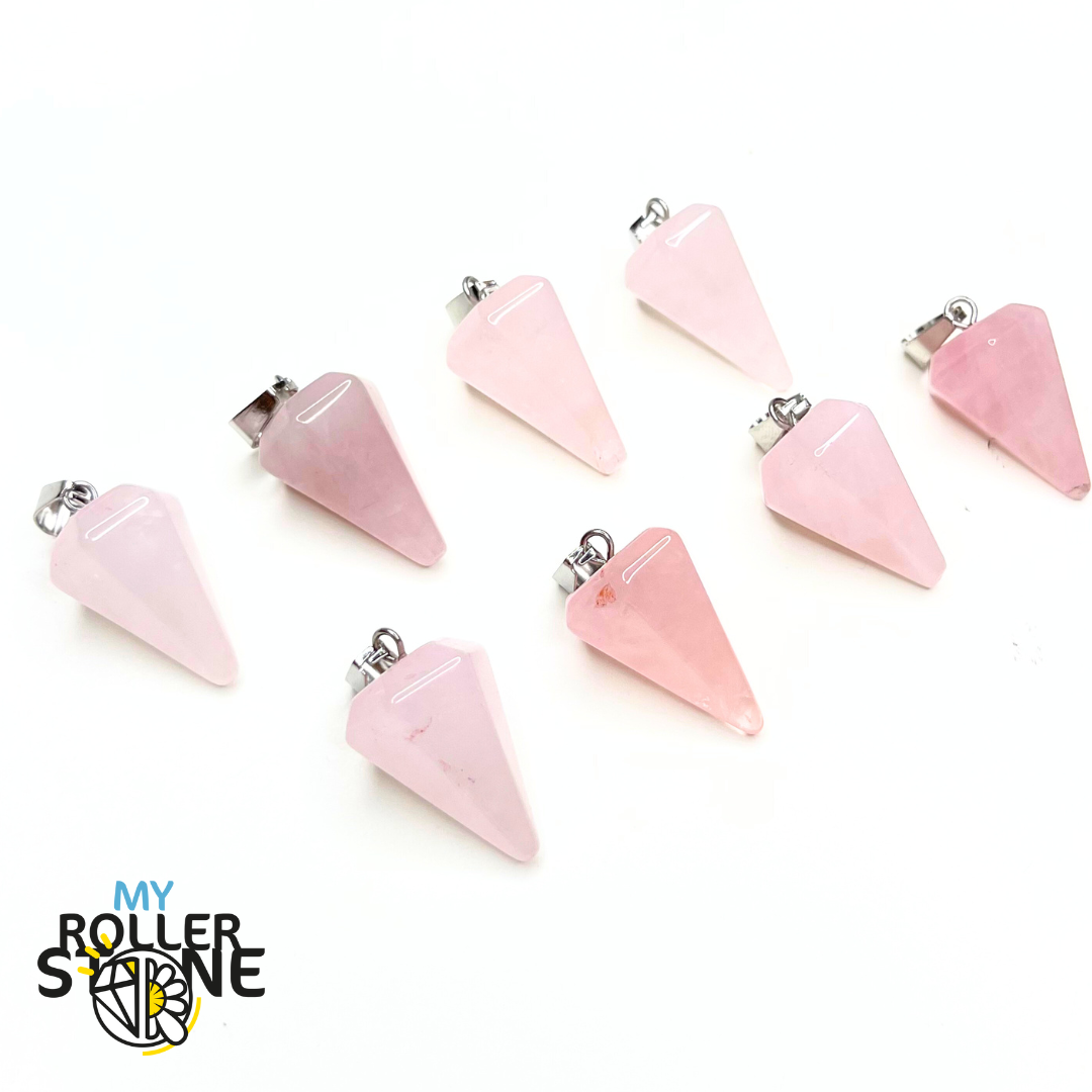 Pendentif pendule Quartz Rose Cristal de Roche - Breloques et pendentifs