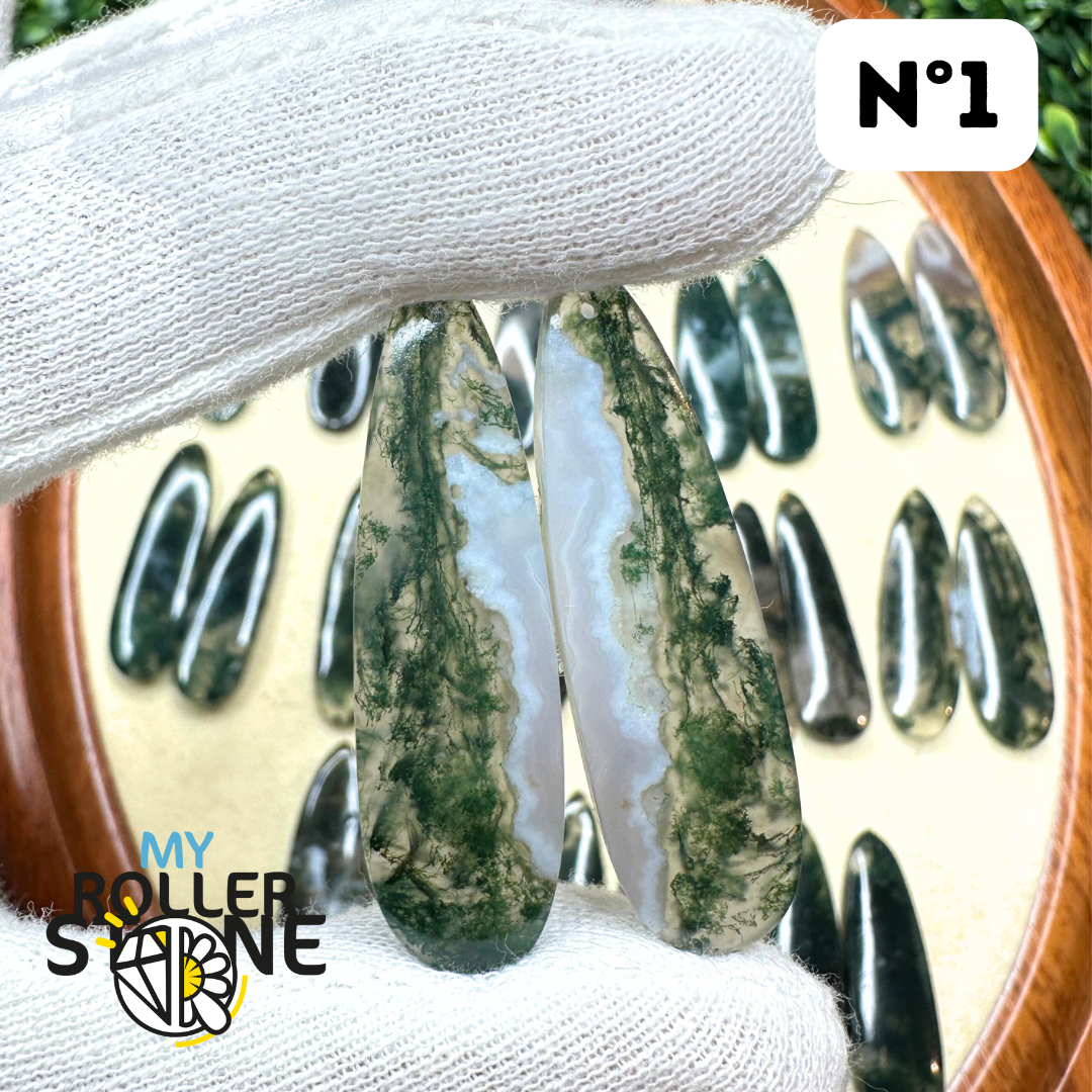 Pendentif Percé Agate Mousse Duo - Breloques et pendentifs