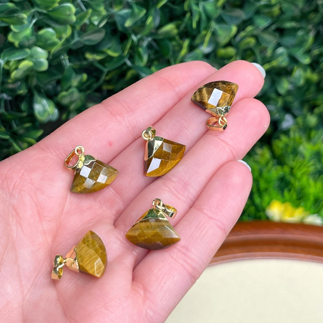  Pendentif Pierre Facettée Doré Oeil de Tigre