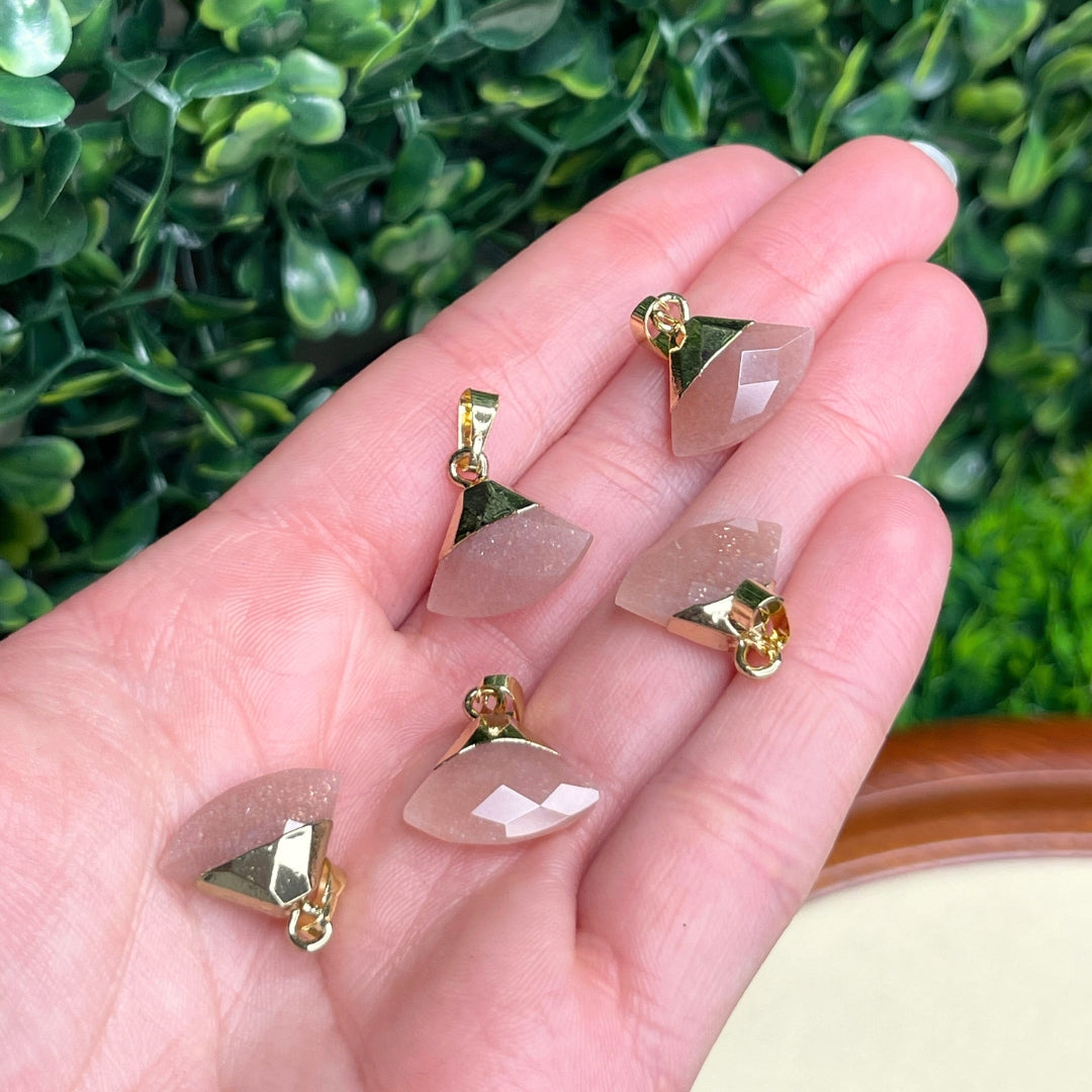  Pendentif Pierre Facettée Doré Oeil de Tigre