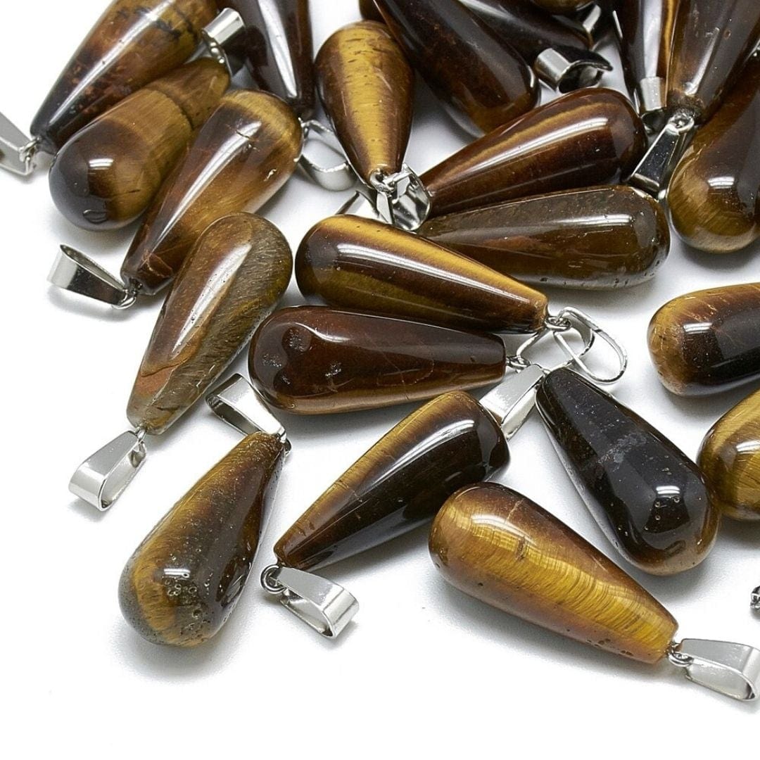 Pendentif pierre goutte (Aventurine Oeil de tigre Quartz rose...) - Oeil de tigre - Breloques et pendentifs