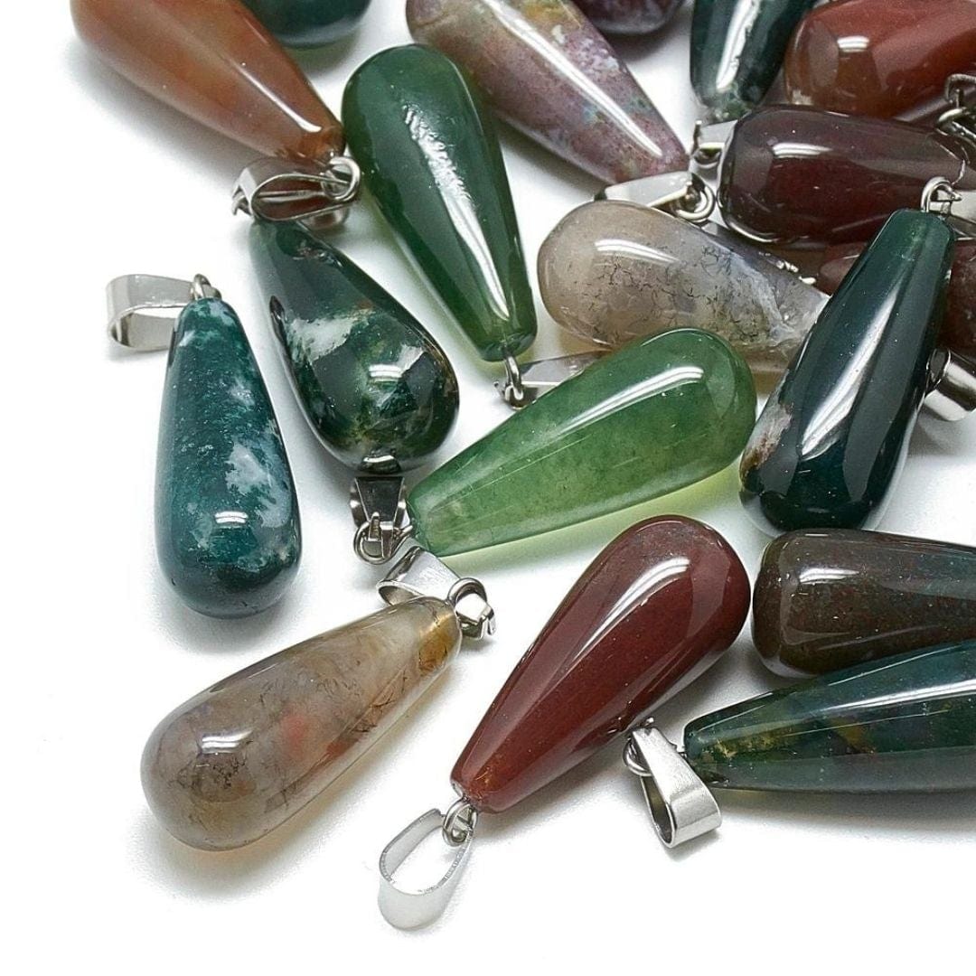 Pendentif pierre goutte (Aventurine Oeil de tigre Quartz rose...) - Agate Indienne - Breloques et pendentifs