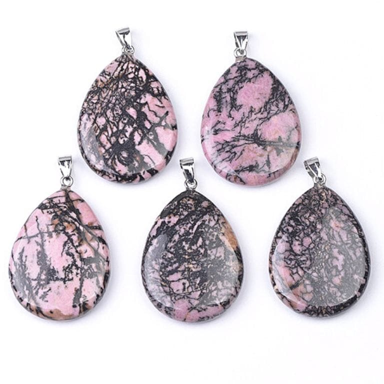 Pendentif Plat en Goutte Rhodonite