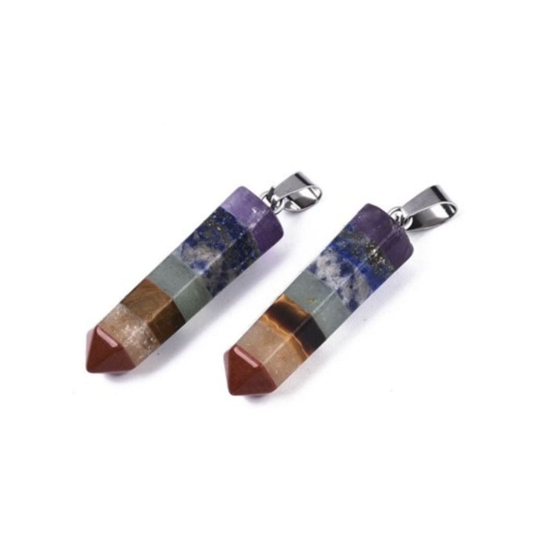 Set De 7 Pendentifs Pointes Pierres Chakras Avec Collier - Neuf Avec étiquettes