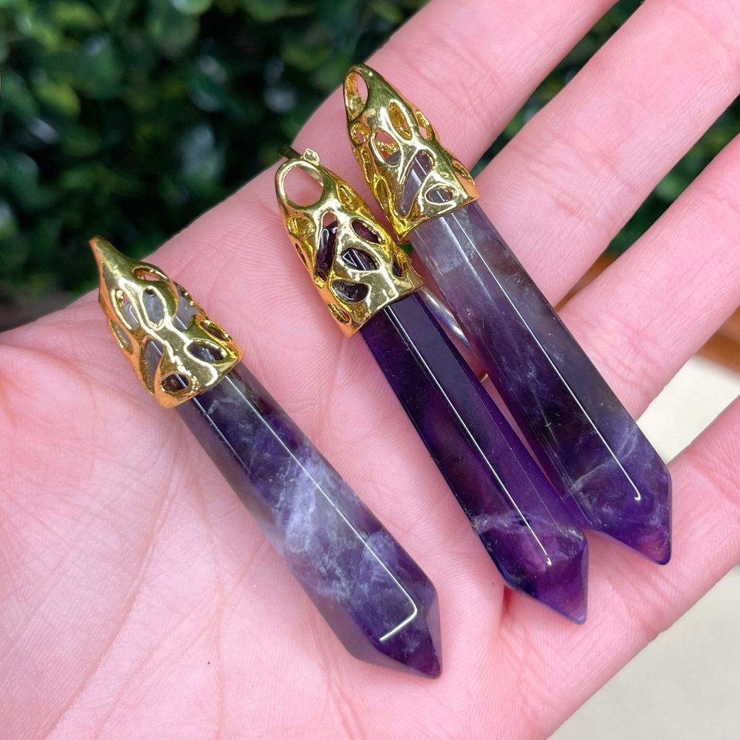 Pendentif Pointe (Quartz rose Améthyste Oeil de Tigre...) - Breloques et pendentifs