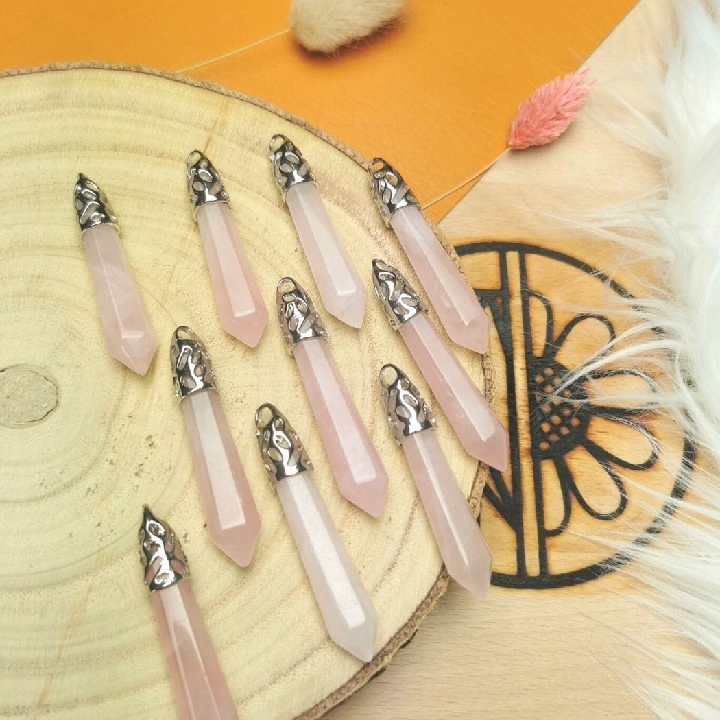 Pendentif quartz rose pointe