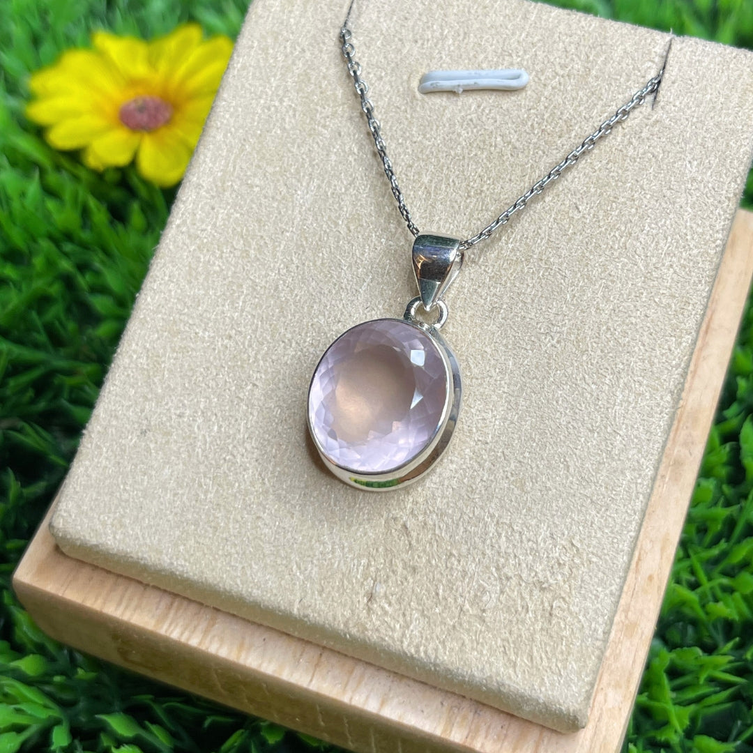 Pendentif Argent Quartz Rose #29