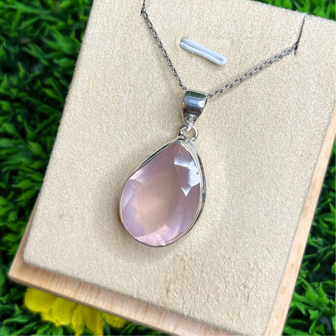 Pendentif Argent Quartz Rose #34