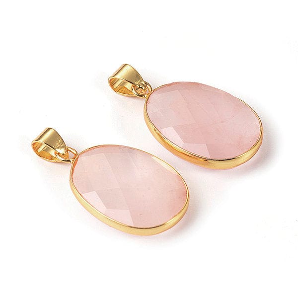 Pendentif Quartz rose facettée ovale - Breloques et pendentifs