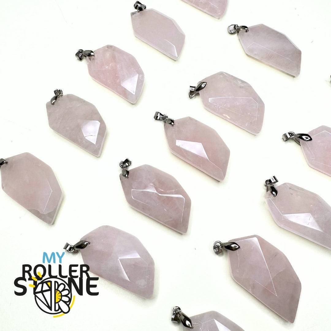 Collier Pendentif Pointe En Quartz Rose - Pierre Naturelle - Symbole Paix Et Amour