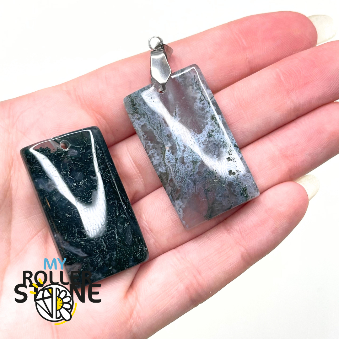 Pendentif Rectangulaire Agate Mousse - Breloques et pendentifs