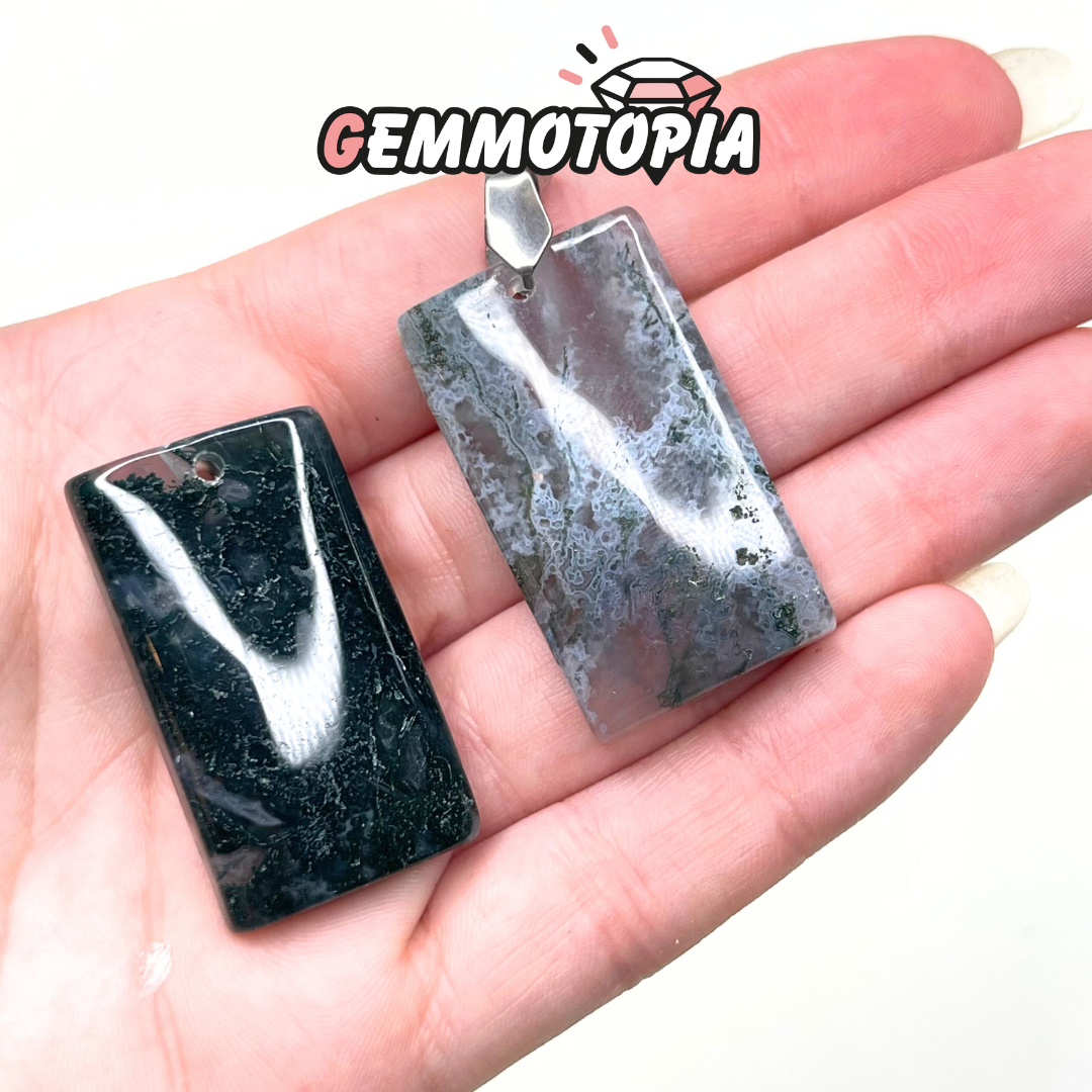 Pendentif Rectangulaire Agate Mousse - Breloques et pendentifs