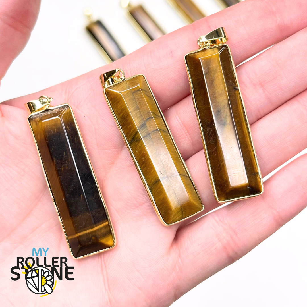 Pendentif rectangulaire Améthyste - Oeil de Tigre - Breloques et pendentifs