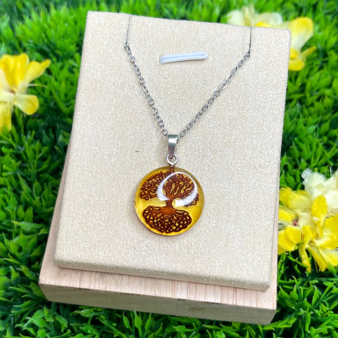 Pendentif Rond Ambre Arbre de Vie