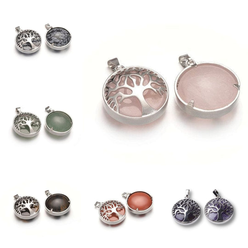 Pendentif rond arbre de vie pierre - Breloques et pendentifs