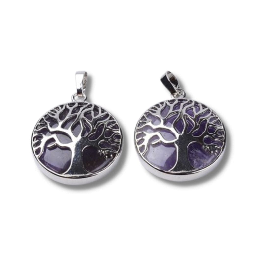 Pendentif rond arbre de vie pierre - Breloques et pendentifs