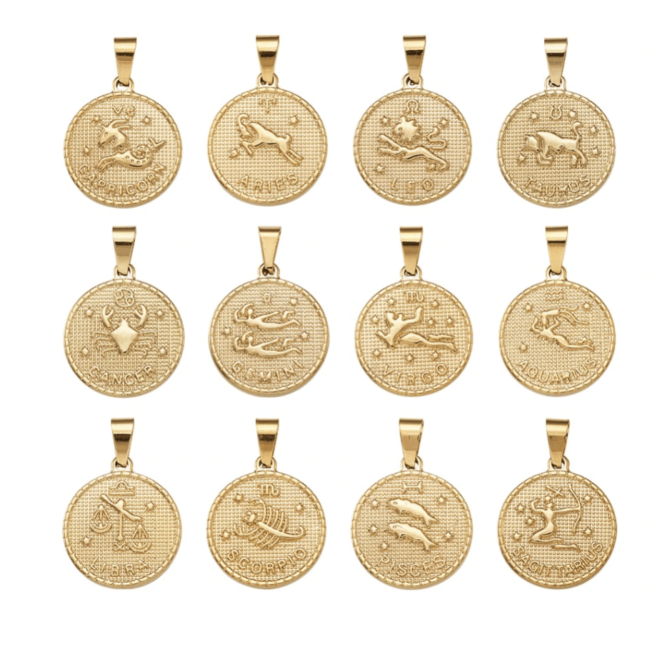 Lot De 12 Pendentifs Médailles Signes Du Zodiaque - Plaqué Or - Neuf Sans Emballage