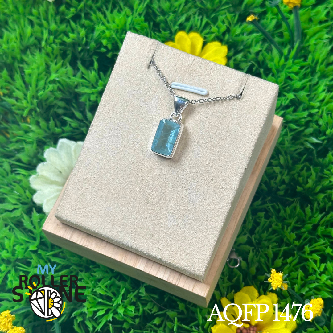 Pendentif solitaire rectangle Aigue marine #AQFP 1476