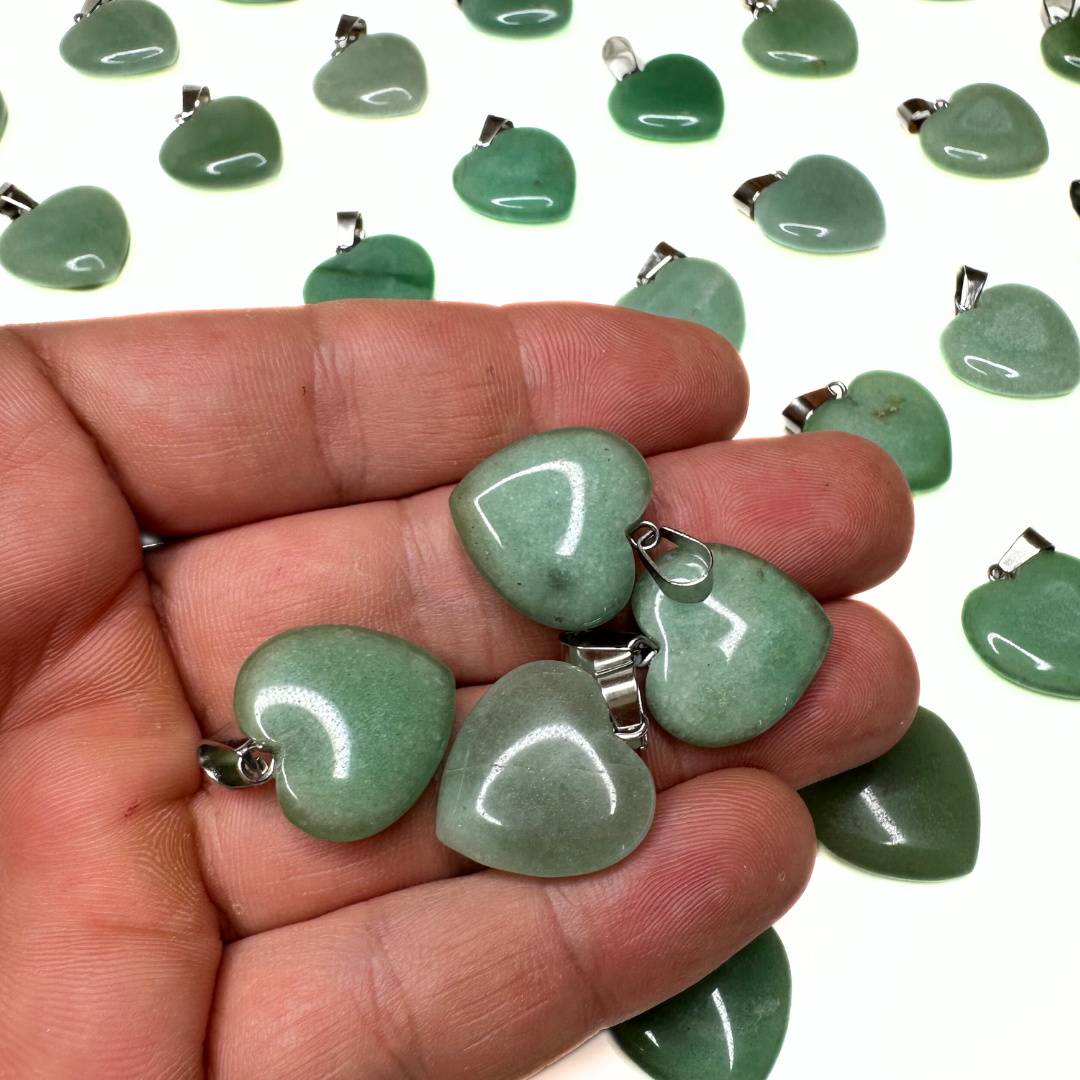 Pendentifs coeur plat (10 variantes) - Aventurine - Breloques et pendentifs