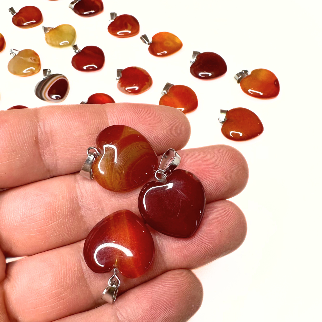 Pendentifs coeur plat (10 variantes) - Cornaline - Breloques et pendentifs