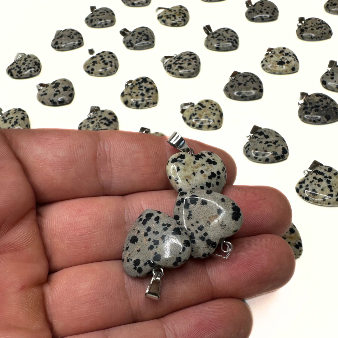 Pendentifs coeur plat (10 variantes) - Jaspe Dalmatien - Breloques et pendentifs