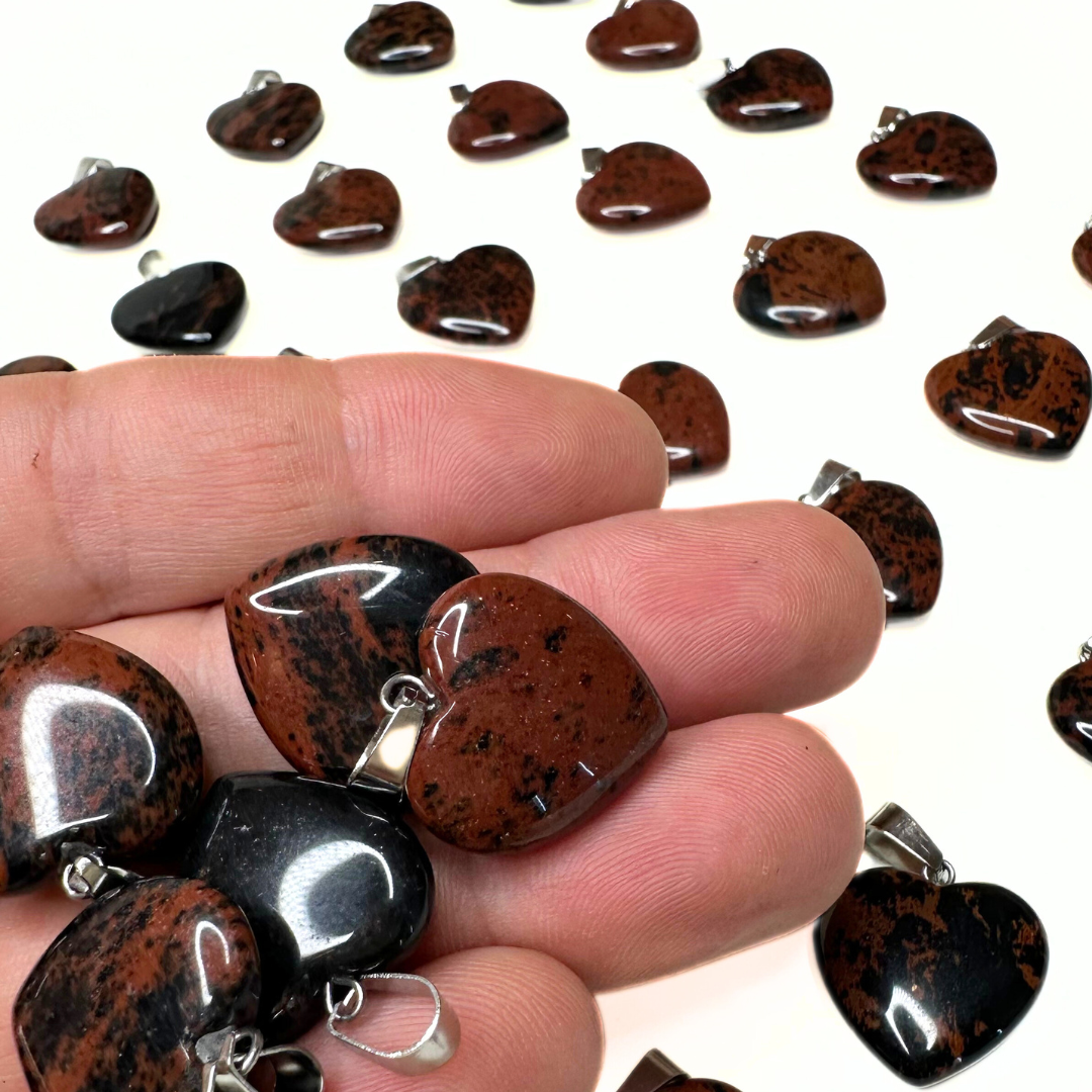 Pendentifs coeur plat (10 variantes) - Obsidienne Acajou - Breloques et pendentifs