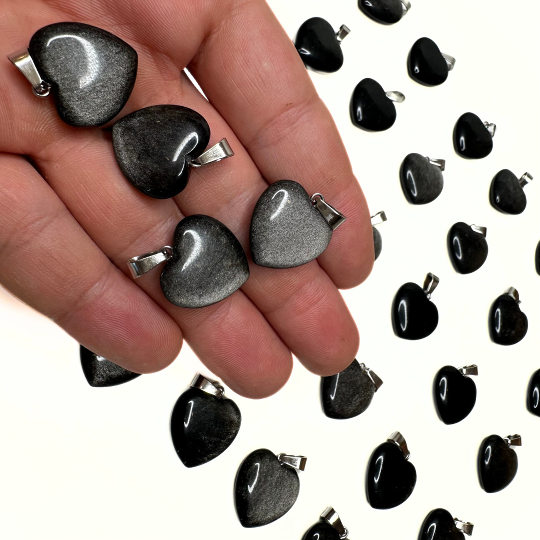 Pendentifs coeur plat (10 variantes) - Obsidienne dorée - Breloques et pendentifs