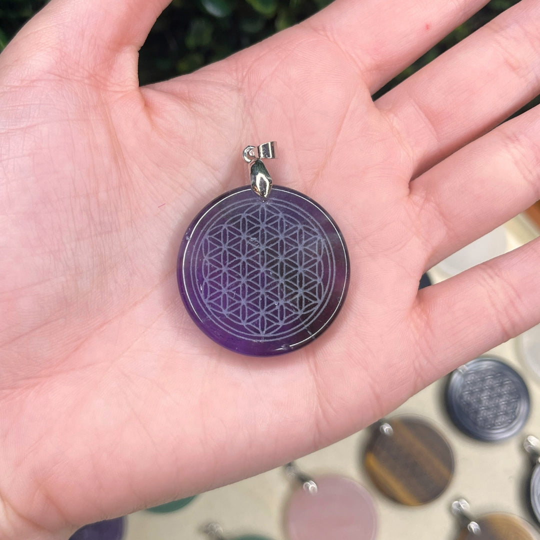 Pendentifs fleur de vie pierre Améthyste