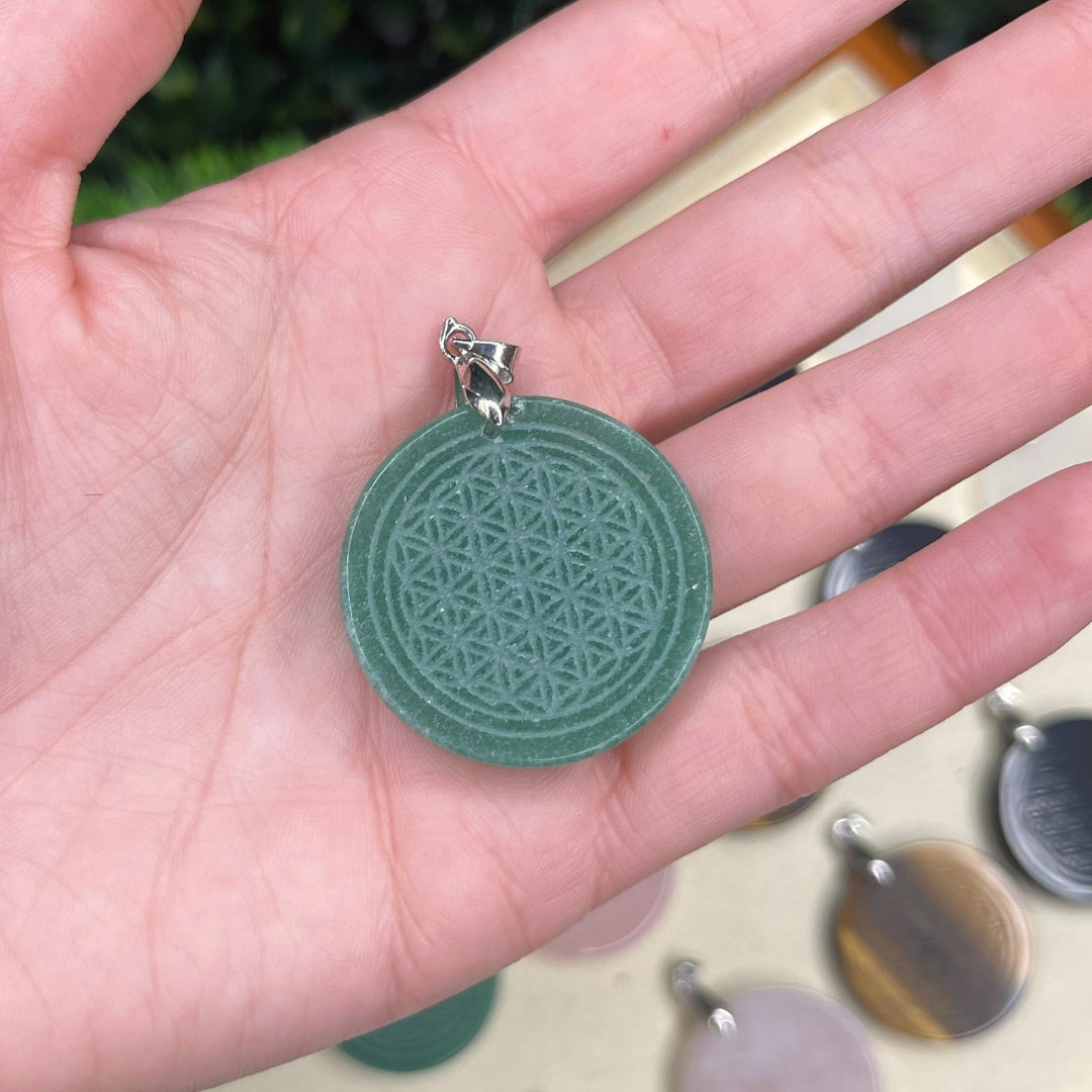 Pendentifs fleur de vie pierre Aventurine Verte