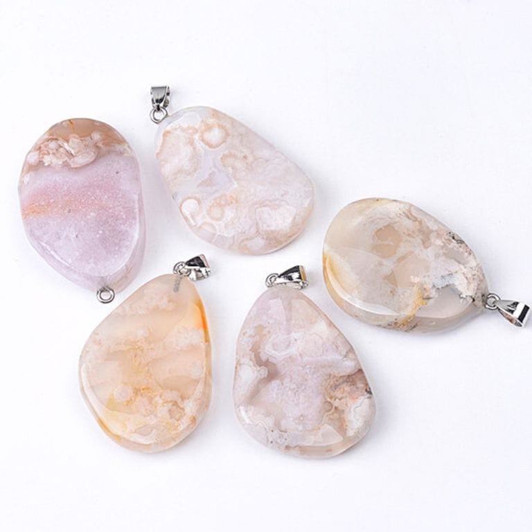 Pendentif Pierres Ondulés Agate Fleur de Cerisier