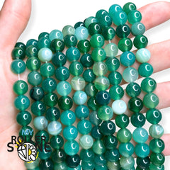 Fil De Perles En Agate - Boules 10mm Vert Et Jaune - Environ 37 Pièces (39cm) - Neuf Fait Main