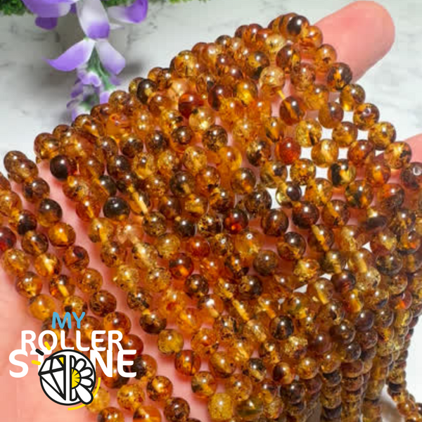 Perle Ambre Cognac inclusion 6MM - Perles