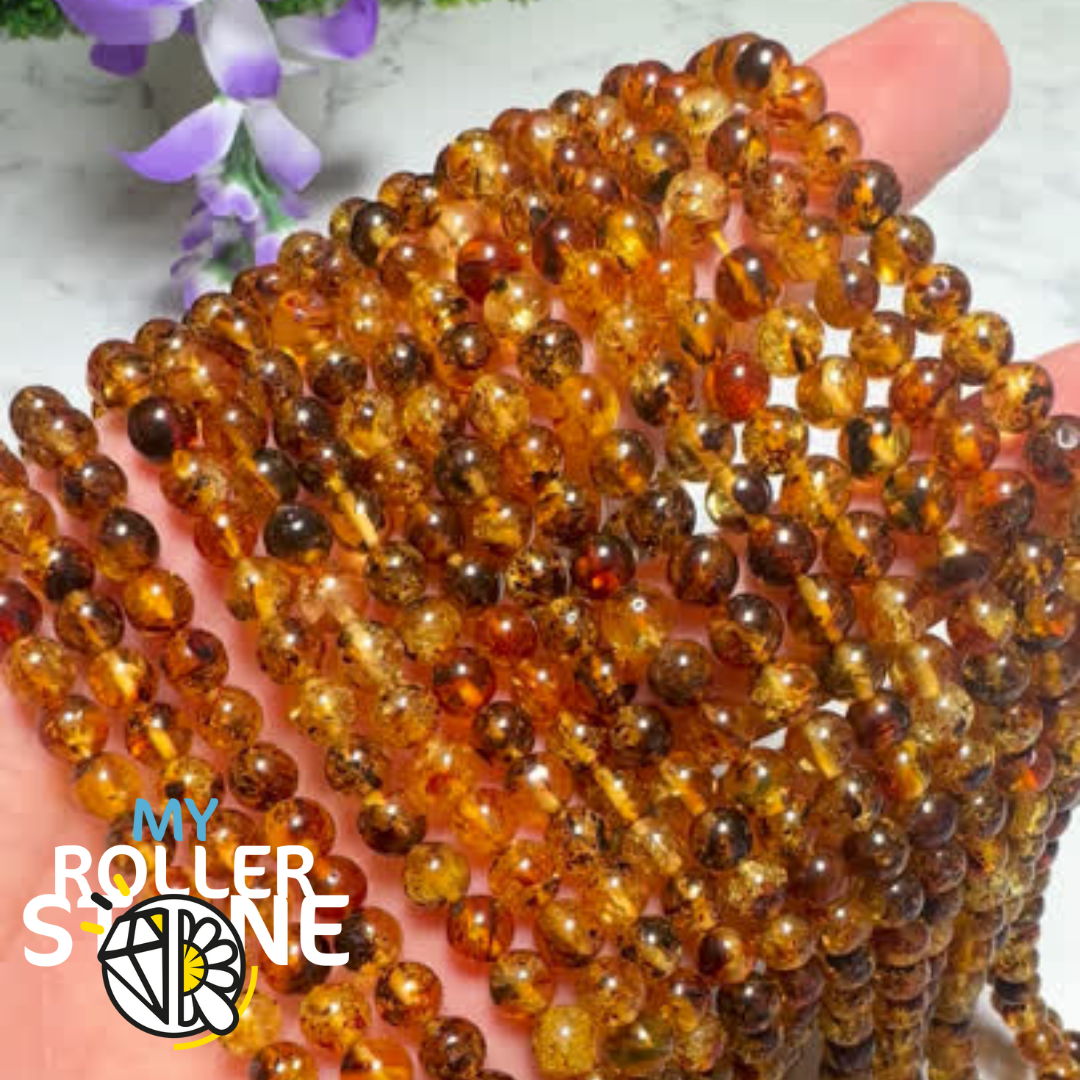 Perle Ambre Cognac inclusion 6MM - Perles