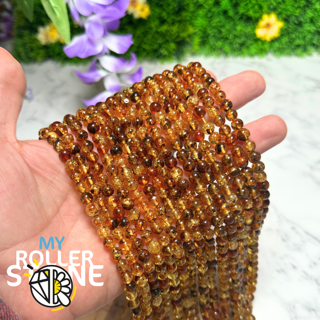 Perle Ambre Cognac inclusion 6MM - Perles