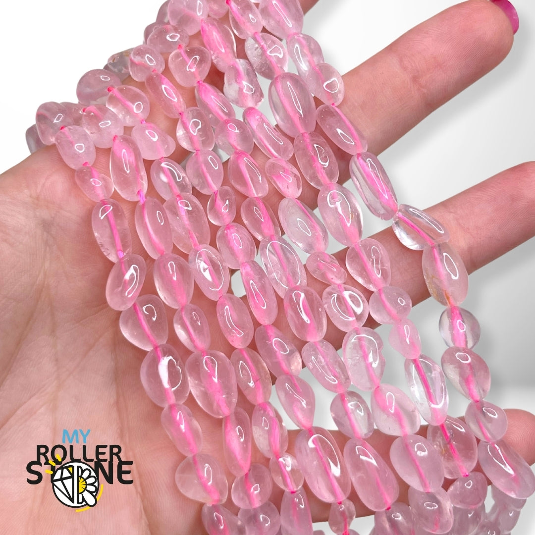 Perles baroques en quartz rose translucide