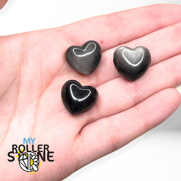 Perle Coeur en Obsidienne Argentée