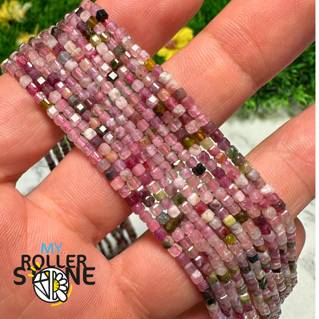 Perle carrée Tourmaline multicolore