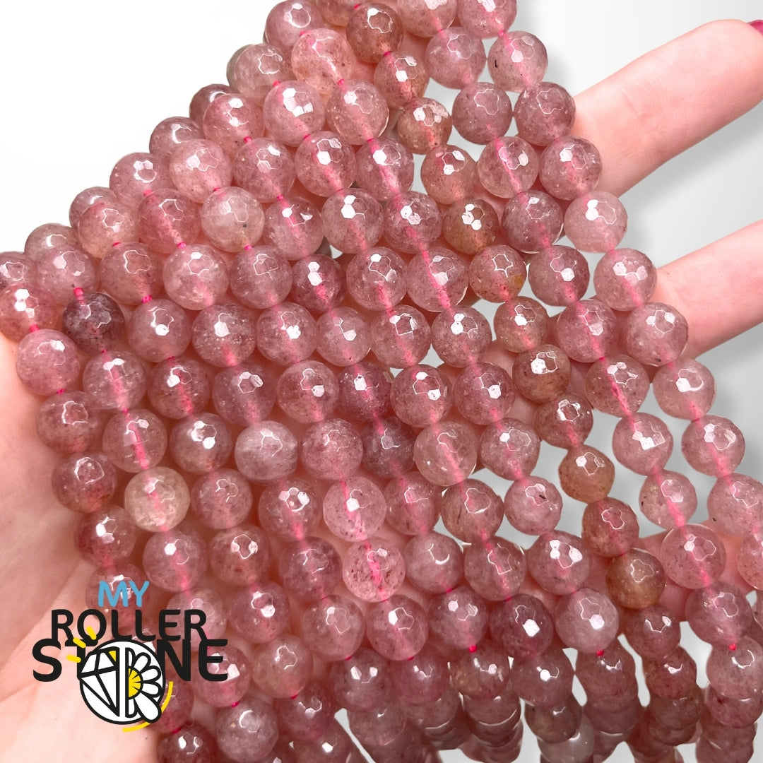 Perle Quartz fraise facettée 8 MM