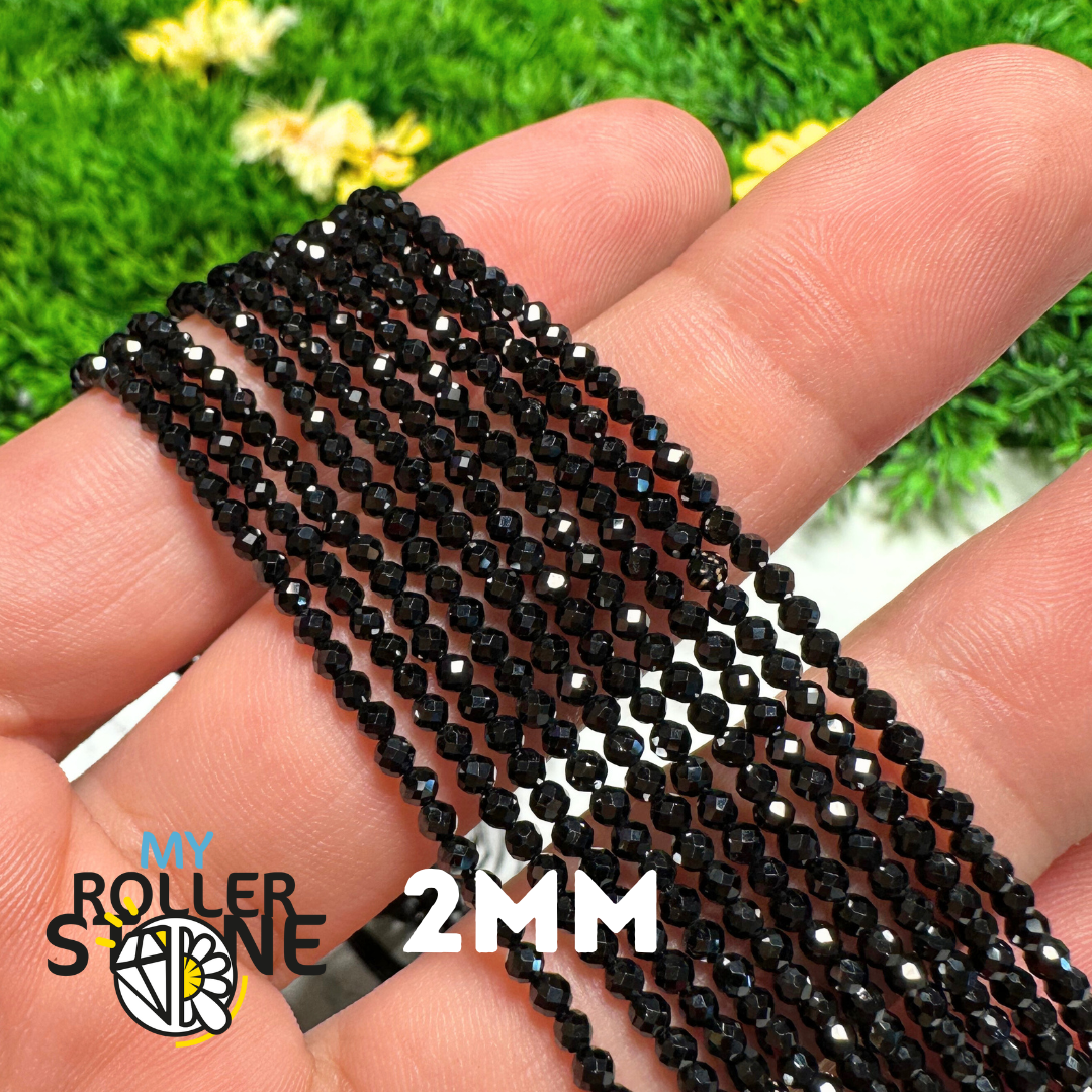 Perle Facettée spinelle noire 2MM-3MM-4MM-8MM - 2 mm - Perles