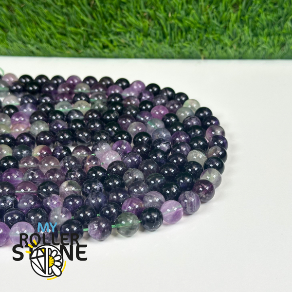 Fil de perles rondes en fluorite violette