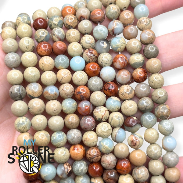 Fil De Perles Jaspe Aqua Terra 39cm - 93 Pièces Boules 4mm, Création Homemade