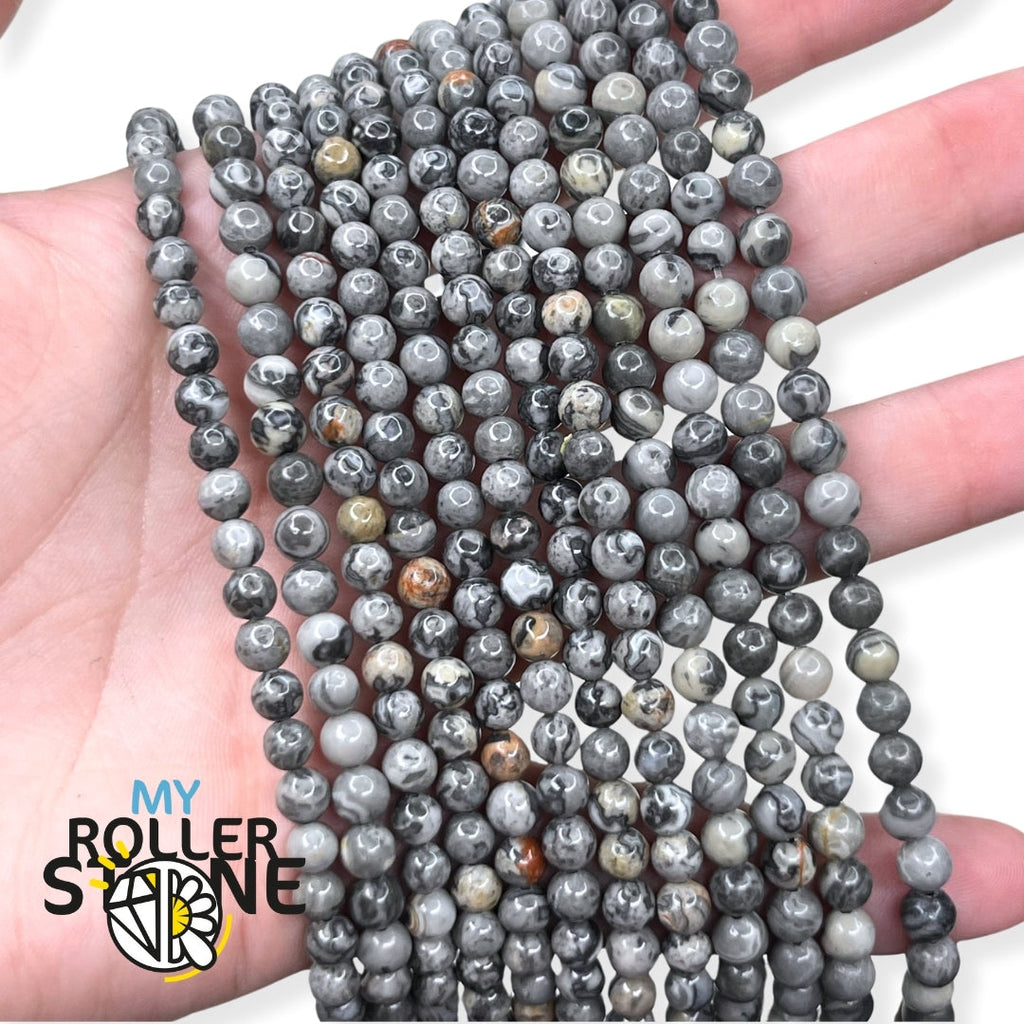 Perles naturelles en Jaspe gris en 8 mm – Les bijoux de Théa