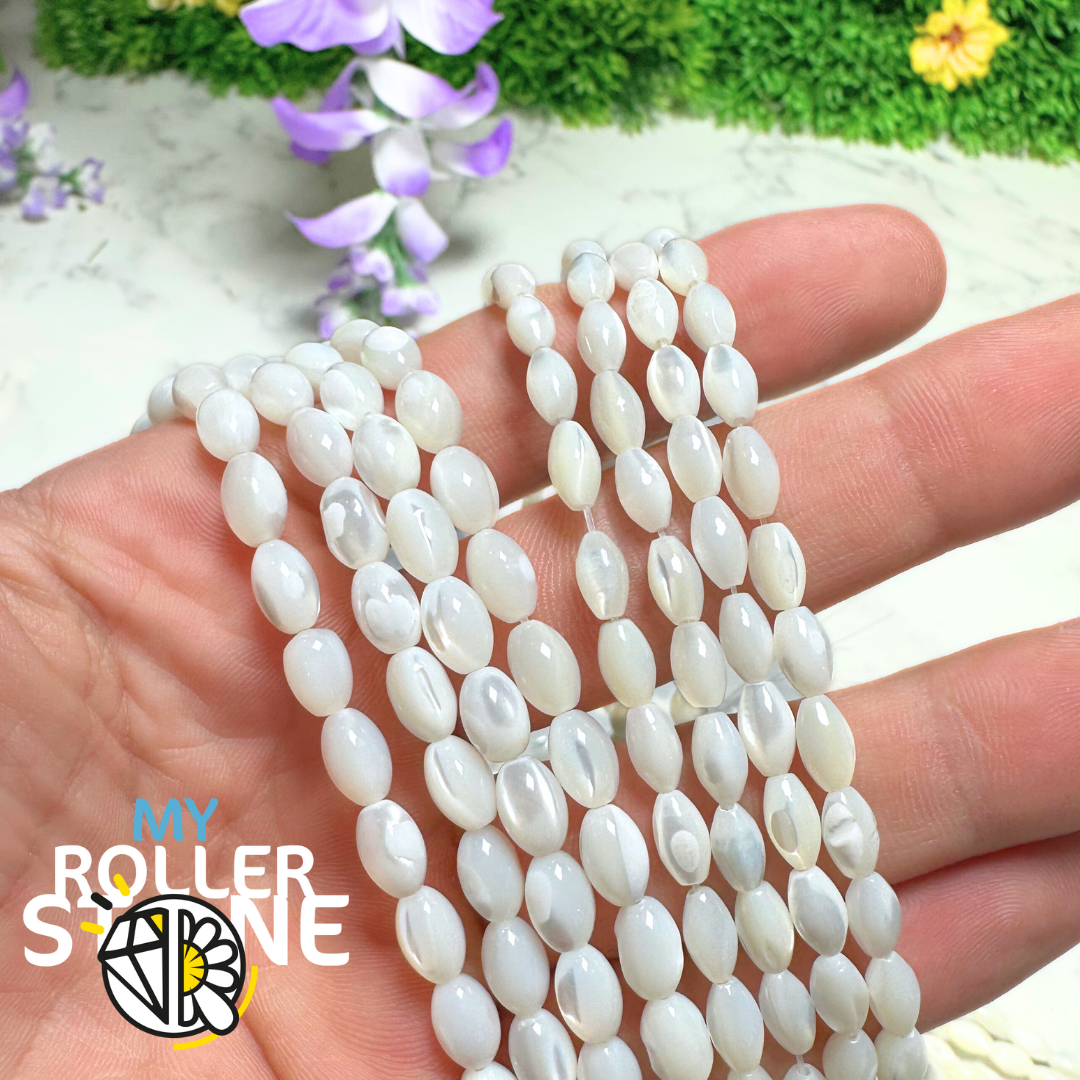 Perle Nacre blanche Ovalisée naturelle - Perles