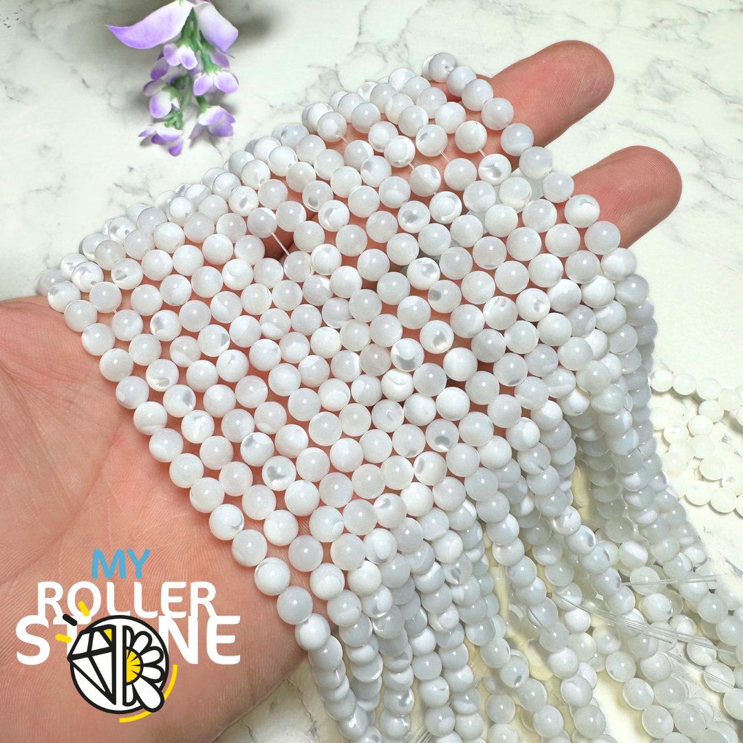 Perle Nacre blanche ronde naturelle (2MM à 12 MM) - 6 MM - Perles