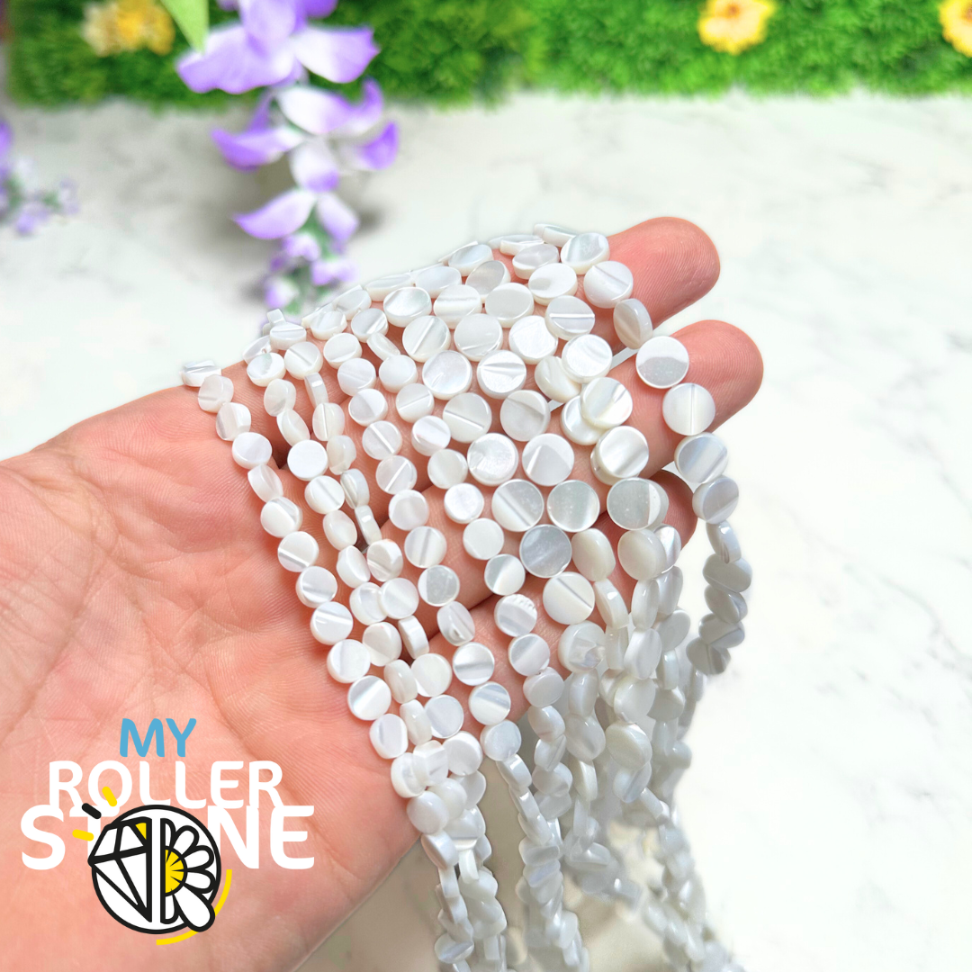 Perle Nacre Ronde Plate naturelle - Perles