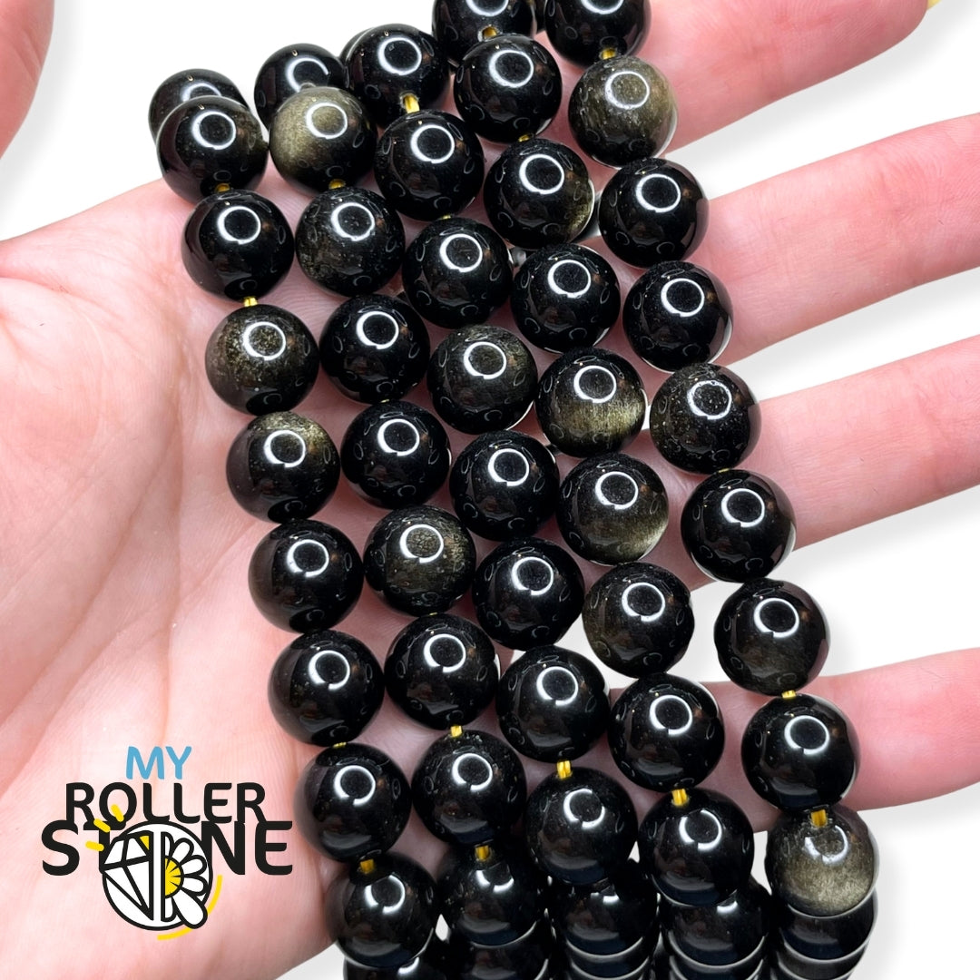 Perles En Obsidienne Dorée 4mm Rondes Lisses - Lot De 100 Pièces, Pour Création De Bijoux