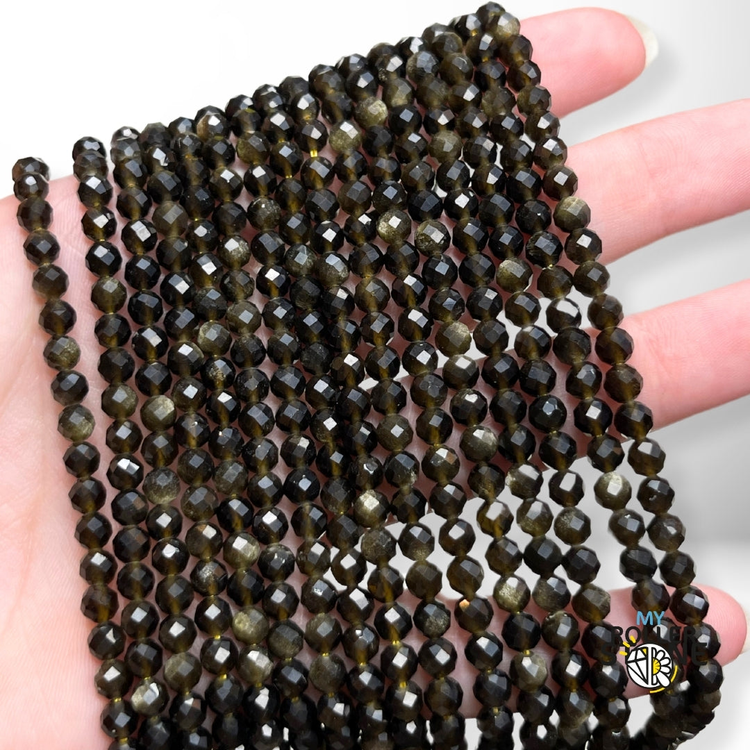 Perle Obsidienne Dorée facettée - Perles